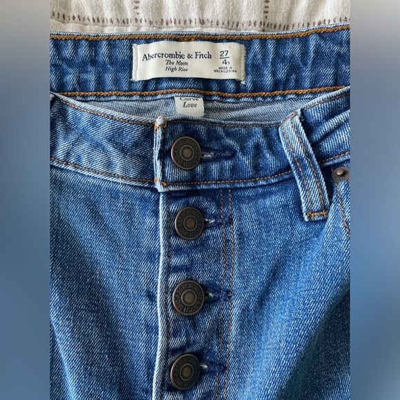 Abercrombie & Fitch Mom High Rise Curve Love Exposed Button Fly Raw Hem Jean 27 - Picture 9 of 10
